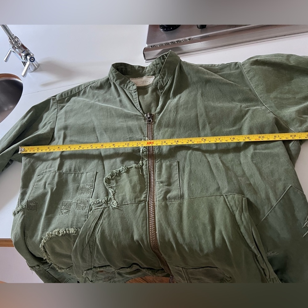 Men's Olive Patchwork Military Jacket - Picture 6 of 9